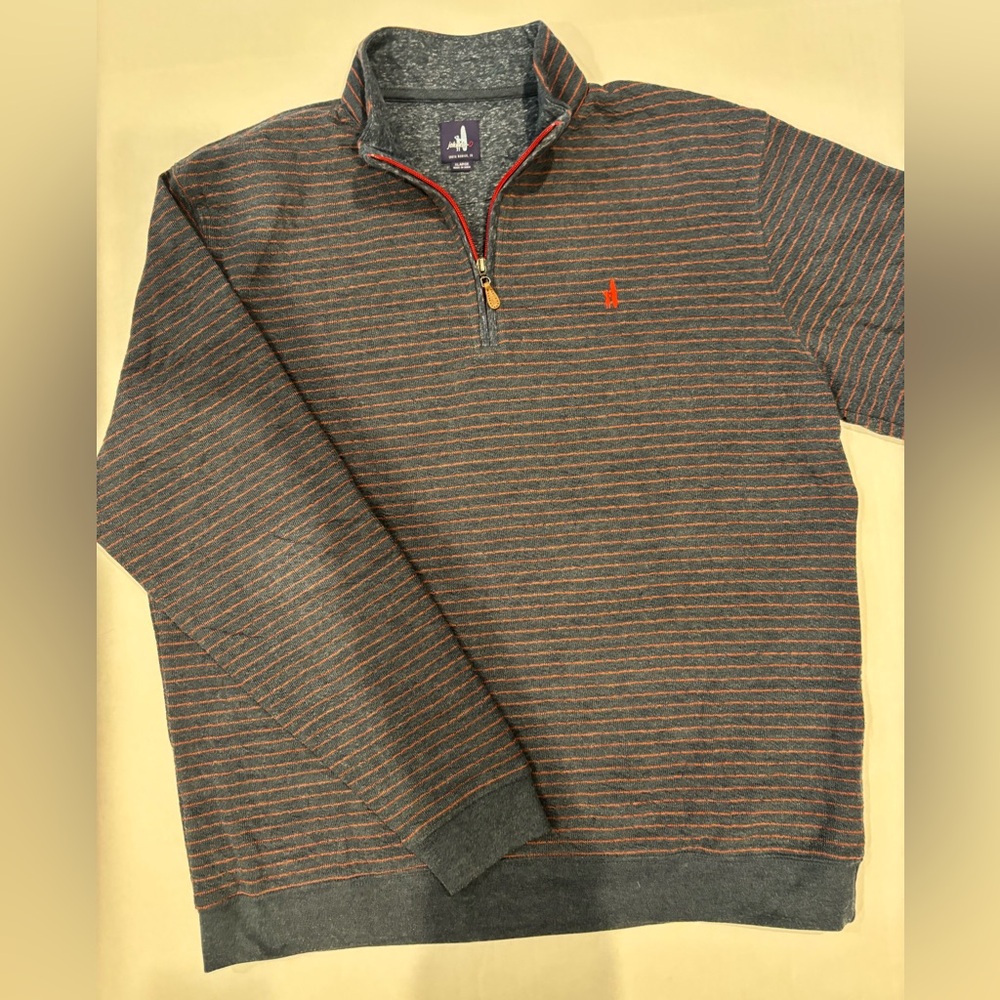 Johnnie O Emmett Blue Quarter Zip Pullover Mens XL Red Striped Long Sleeve